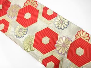 アンティーク　重ね亀甲に菊模様織り出し袋帯（材料）